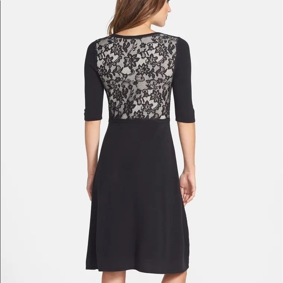 BETSEY JOHNSON LACE PANEL BLACK FIT & FLAIR DRESS - Picture 9 of 10